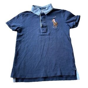 Polo Ralph Lauren Short Sleeve Collared Shirt Big Pony Size 7 Navy Blue Preppy